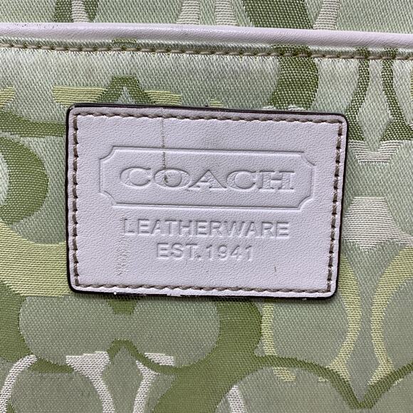 Coach Large Weekender Overnight Bag Signature C Print Green Cream Nylon *FLAWS - Picture 3 of 14